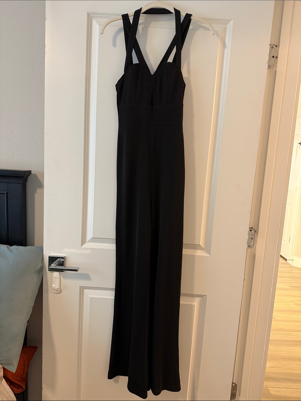 SHEIN Black Double-Strap Wide-Leg Jumpsuit